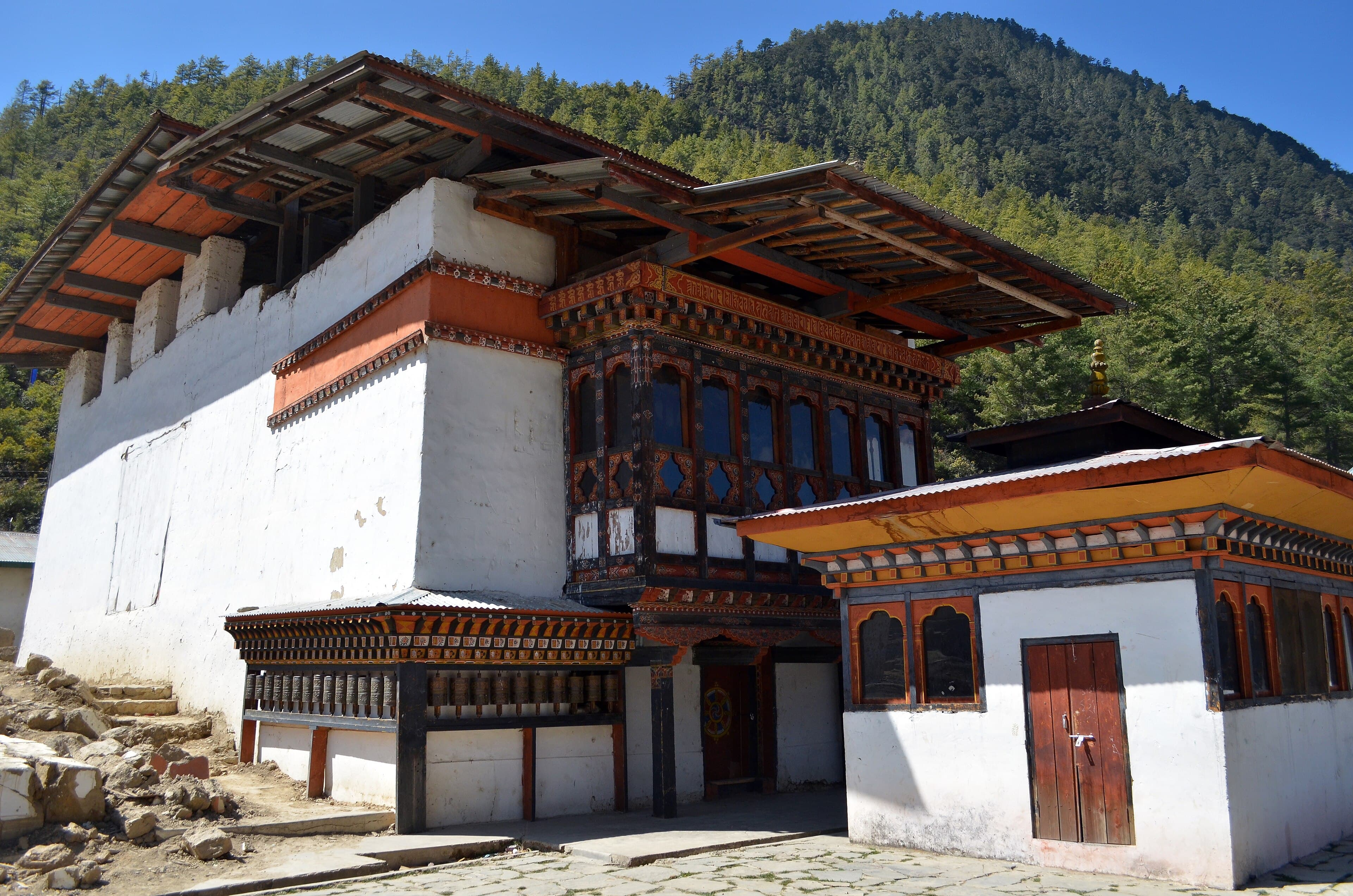 Lhakhang Karpo, the White Temple, in the Haa valley, Bhutan