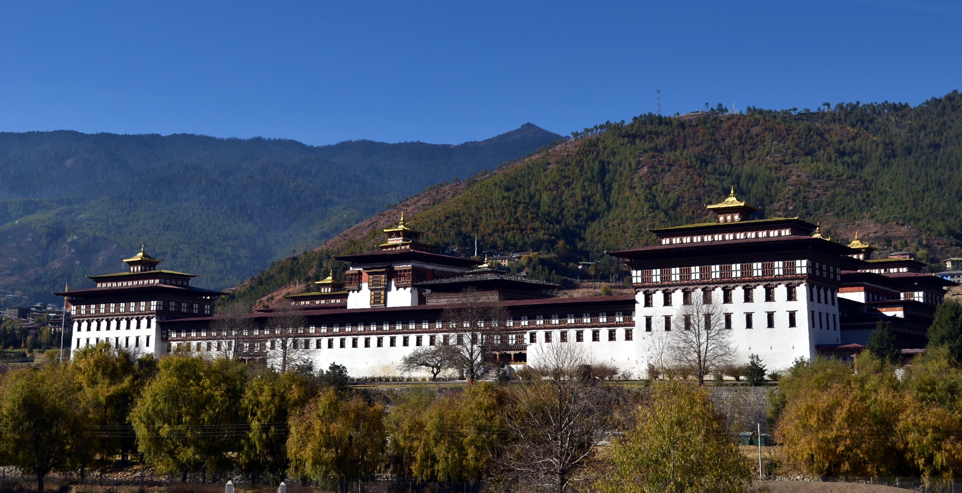 Tashichho Dzong, the seat of government in Thimphu, Bhutan